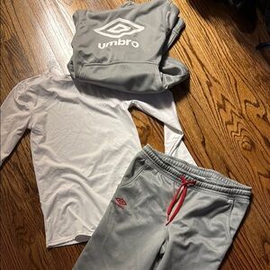 Umbro girls grey sweatshirt and sweatpants and bcg white performance top